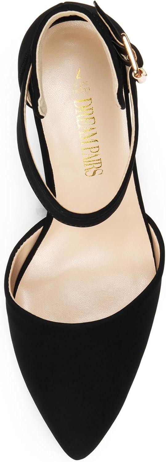 image:imageDREAM PAIRS Escarpins talons hauts pour femme Bout pointu Sangle de cheville Pour fte de mariageNubuck Noir