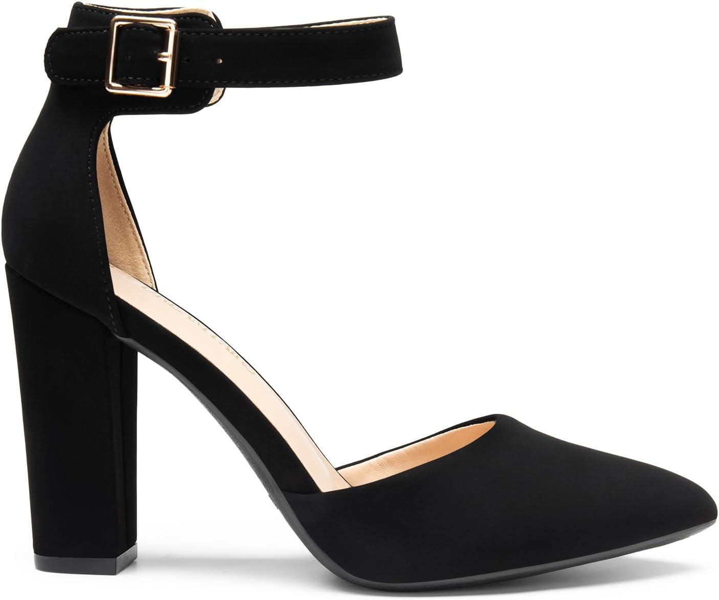 image:imageDREAM PAIRS Escarpins talons hauts pour femme Bout pointu Sangle de cheville Pour fte de mariageNubuck Noir