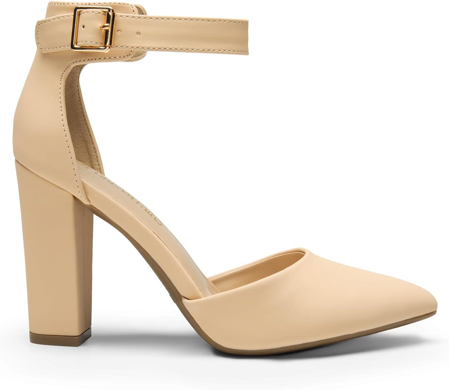 image:imageDREAM PAIRS Escarpins talons hauts pour femme Bout pointu Sangle de cheville Pour fte de mariageNubuck Nude