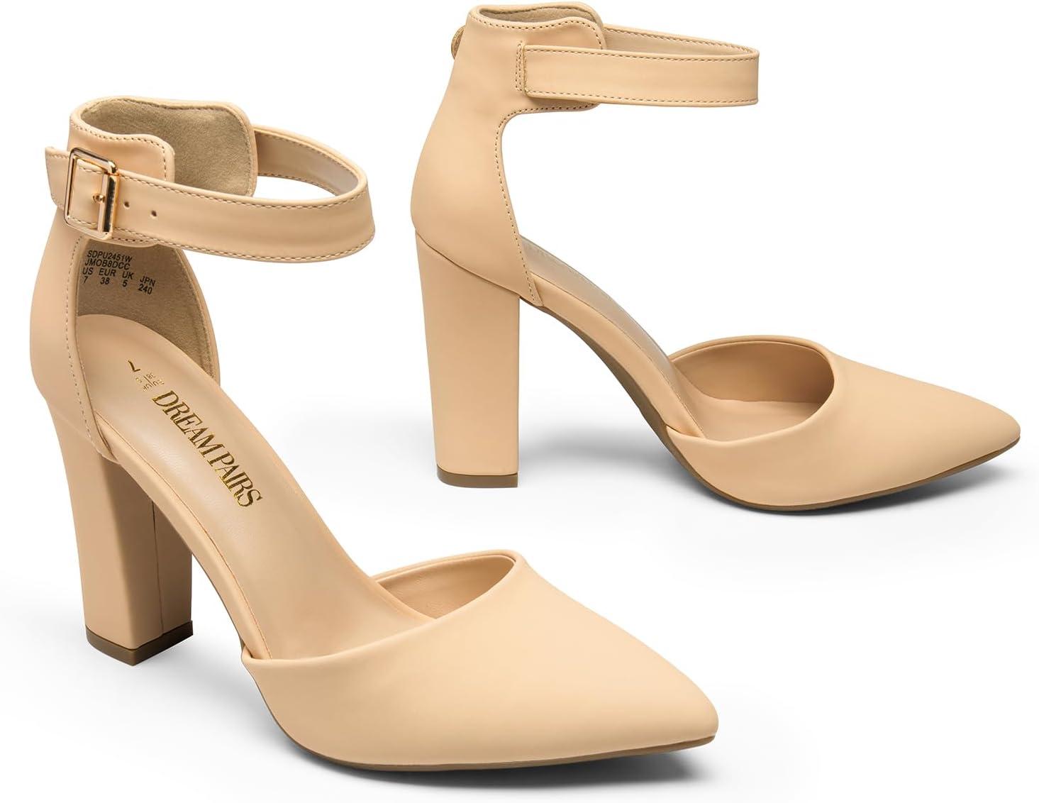 image:imageDREAM PAIRS Escarpins talons hauts pour femme Bout pointu Sangle de cheville Pour fte de mariageNubuck Nude
