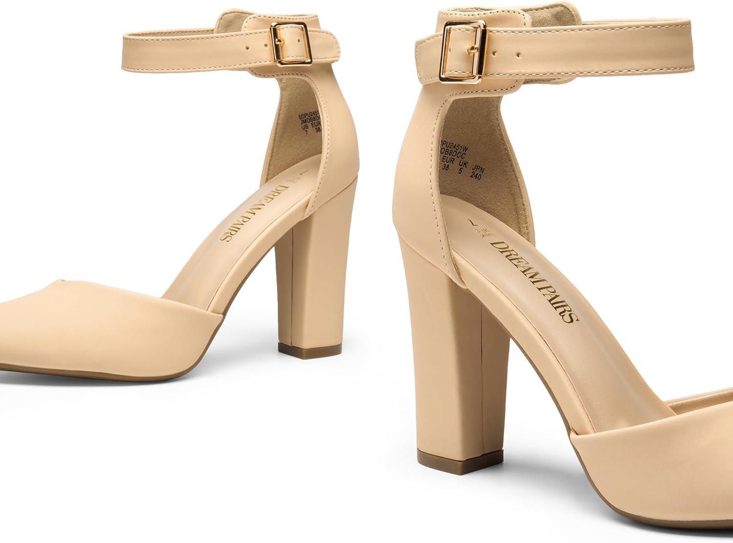 image:imageDREAM PAIRS Escarpins talons hauts pour femme Bout pointu Sangle de cheville Pour fte de mariageNubuck Nude