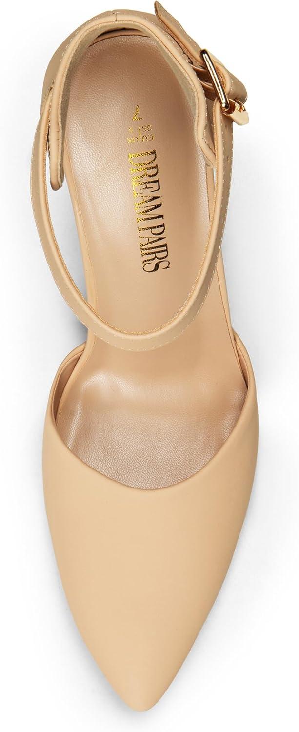 image:imageDREAM PAIRS Escarpins talons hauts pour femme Bout pointu Sangle de cheville Pour fte de mariageNubuck Nude