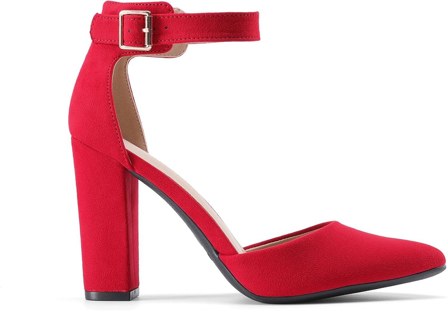 image:imageDREAM PAIRS Escarpins talons hauts pour femme Bout pointu Sangle de cheville Pour fte de mariageRouge