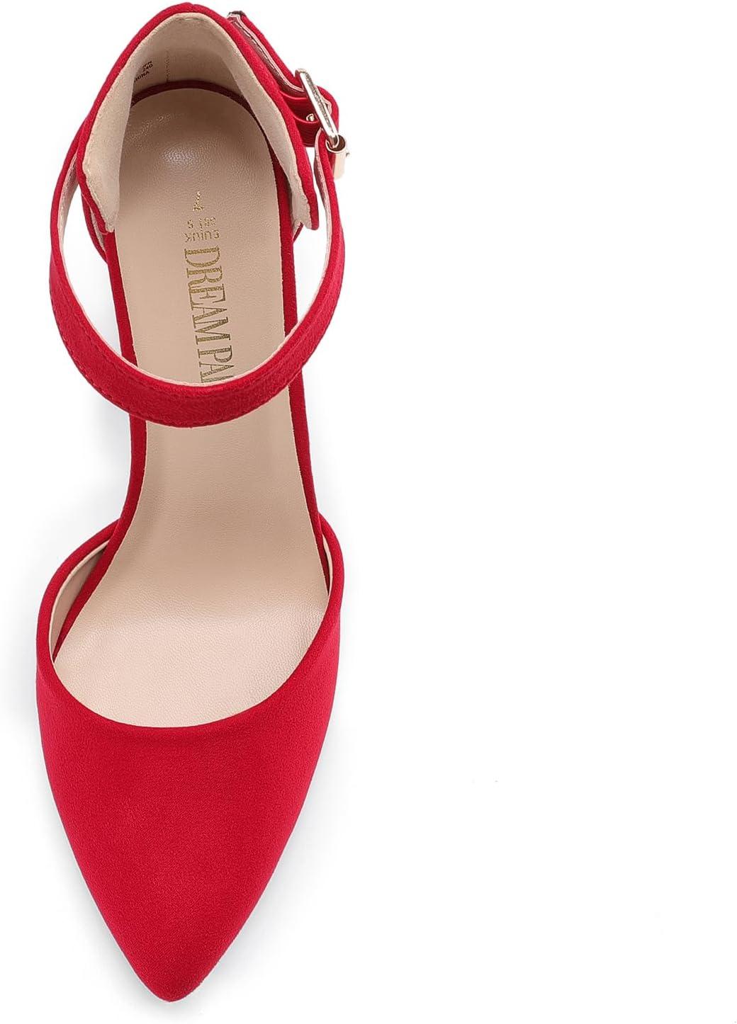image:imageDREAM PAIRS Escarpins talons hauts pour femme Bout pointu Sangle de cheville Pour fte de mariageRouge