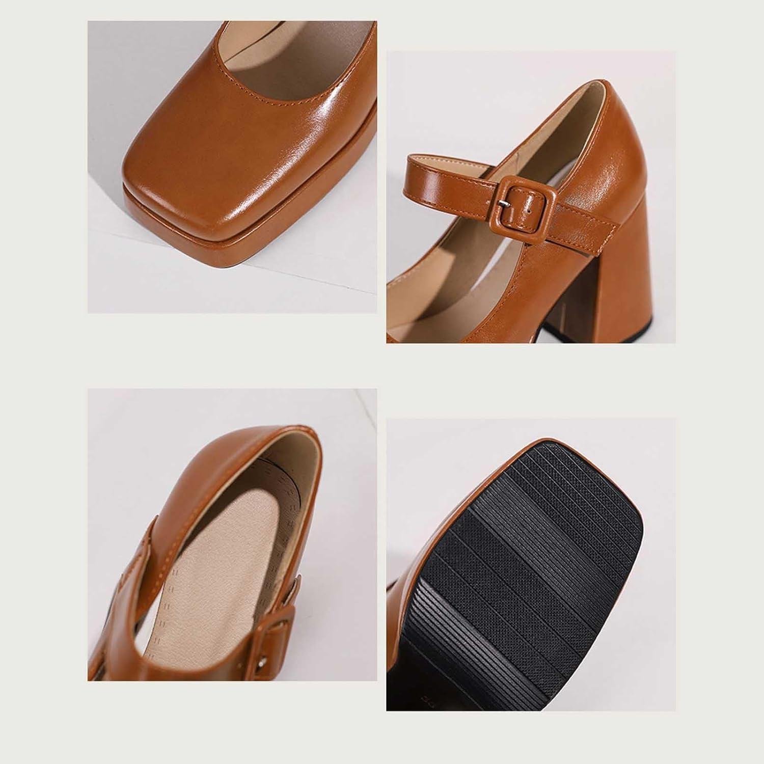 image:imageEscarpins talons hauts lgants pour femme de style rtro Mary Jane Talon pais Bout carr Chaussures lgantes pour des occasions lgantesMarron