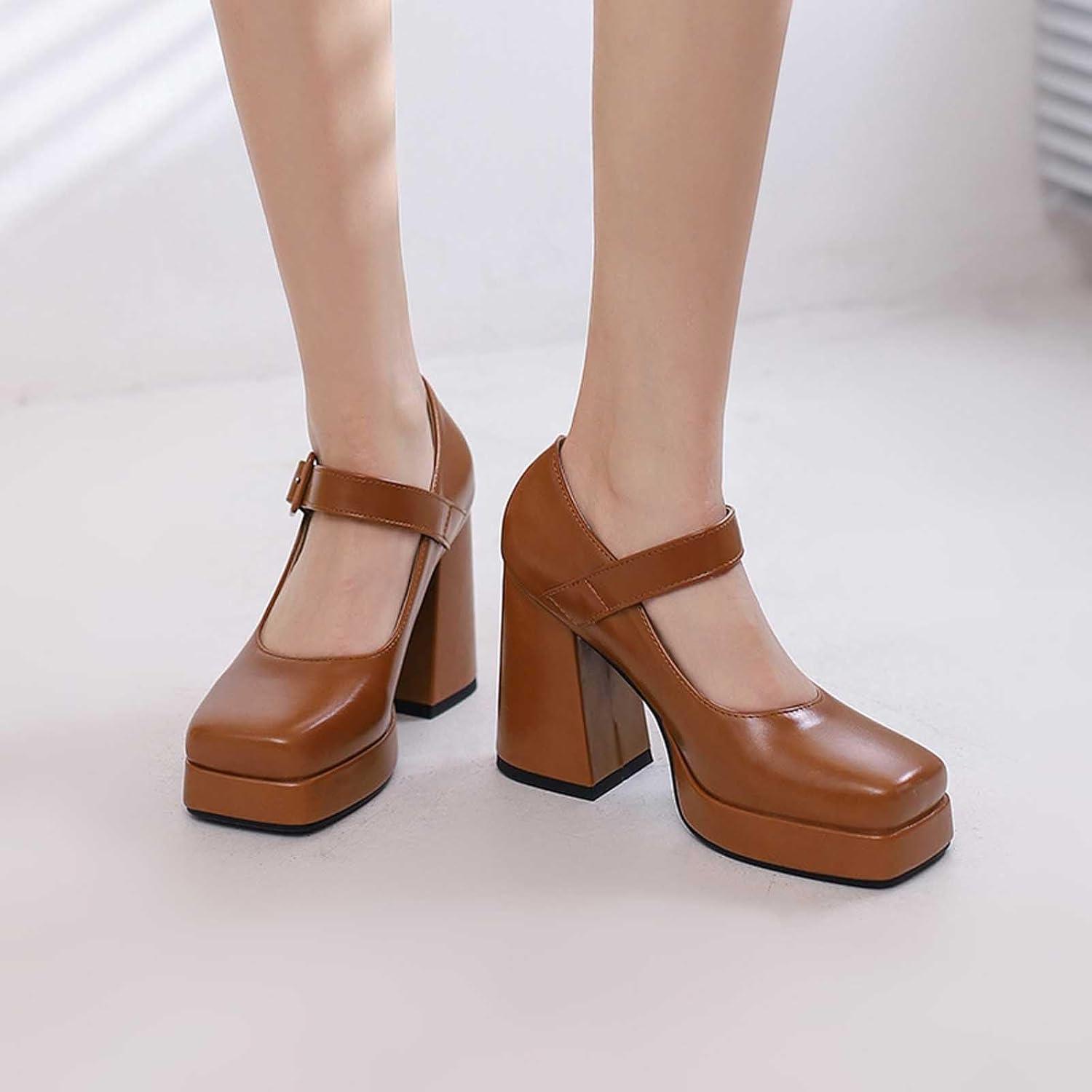 image:imageEscarpins talons hauts lgants pour femme de style rtro Mary Jane Talon pais Bout carr Chaussures lgantes pour des occasions lgantesMarron