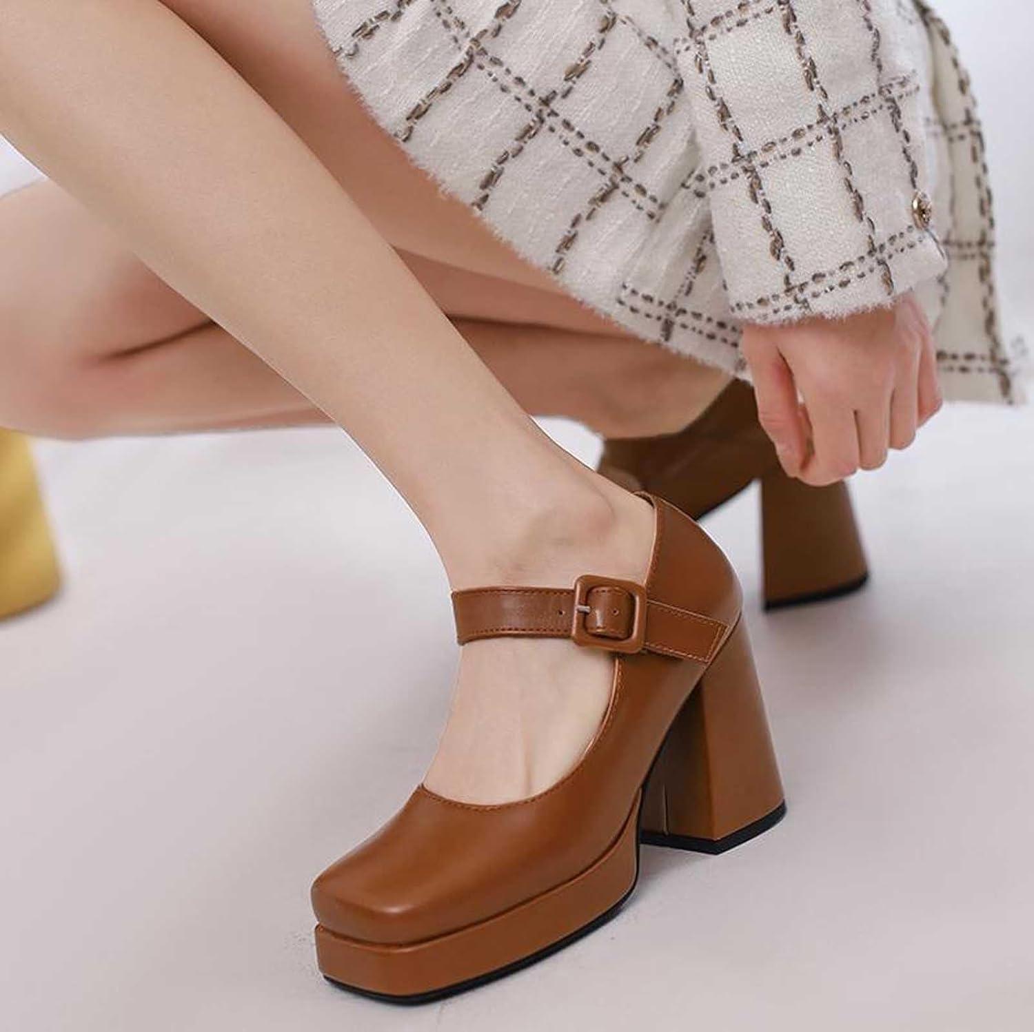 image:imageEscarpins talons hauts lgants pour femme de style rtro Mary Jane Talon pais Bout carr Chaussures lgantes pour des occasions lgantesMarron