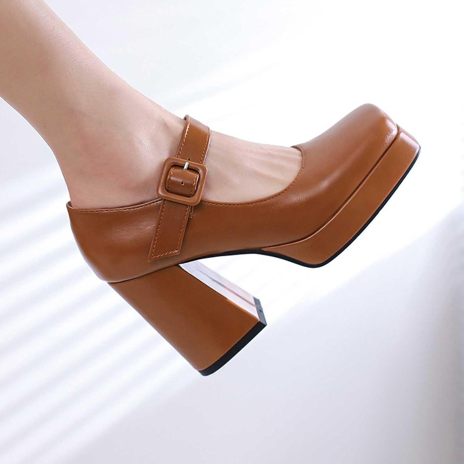 image:imageEscarpins talons hauts lgants pour femme de style rtro Mary Jane Talon pais Bout carr Chaussures lgantes pour des occasions lgantesMarron