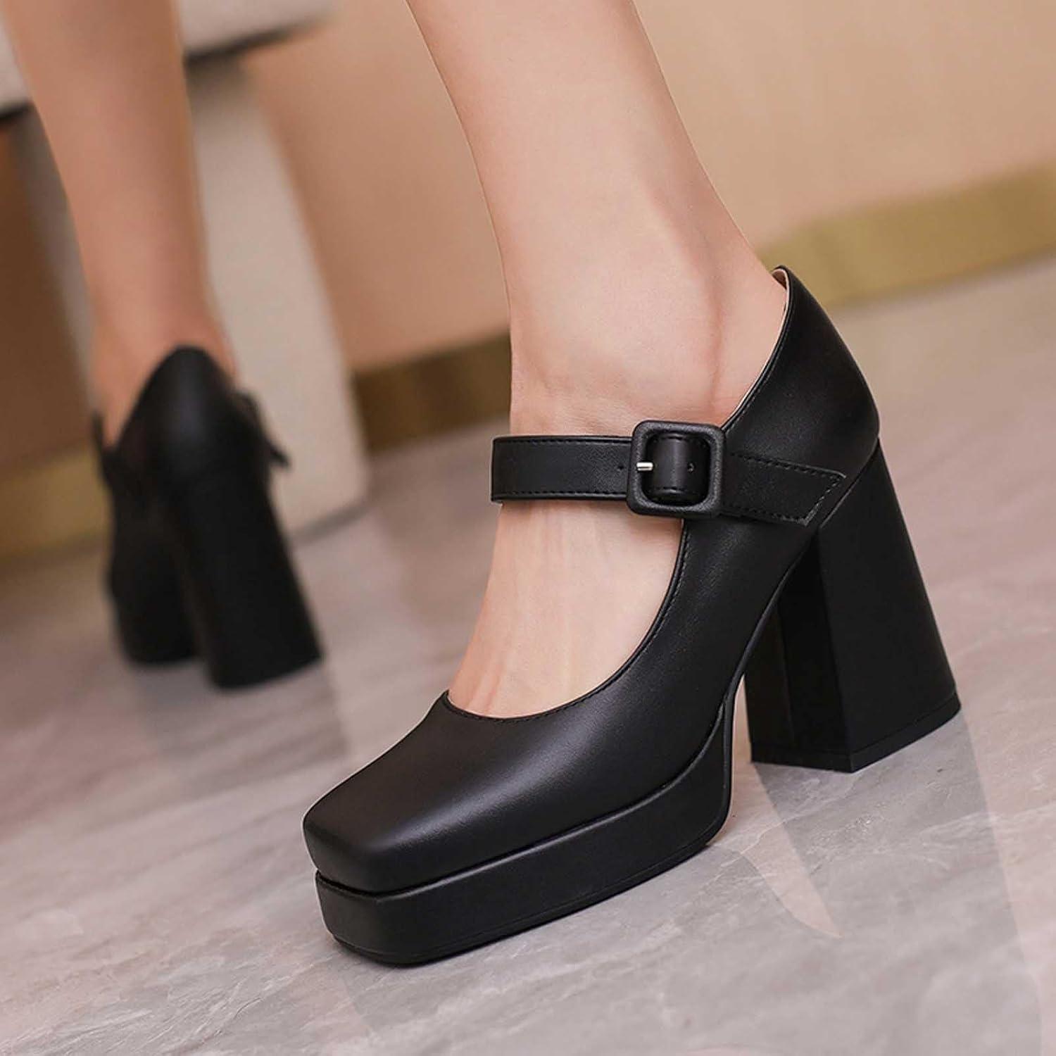 image:imageEscarpins talons hauts lgants pour femme de style rtro Mary Jane Talon pais Bout carr Chaussures lgantes pour des occasions lgantesNoir