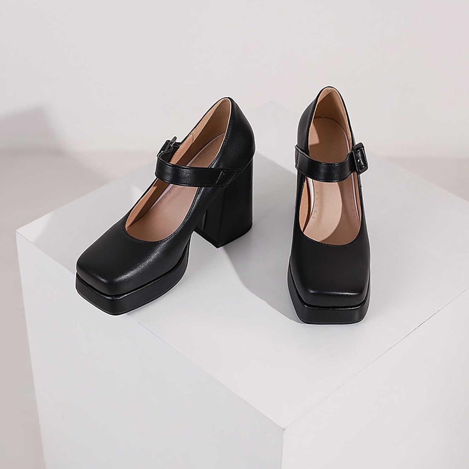 image:imageEscarpins talons hauts lgants pour femme de style rtro Mary Jane Talon pais Bout carr Chaussures lgantes pour des occasions lgantesNoir