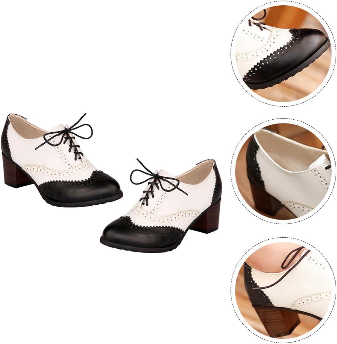 image:imageGLEAVI Chaussures Talons pais pour Femmes Escarpins Lacets Noirs Taille 40 Style Brogue Bouche Profonde Confort Solide Port Quotidien lgant