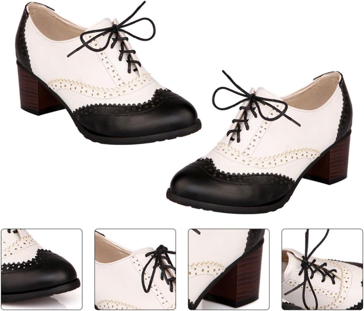 image:imageGLEAVI Chaussures Talons pais pour Femmes Escarpins Lacets Noirs Taille 40 Style Brogue Bouche Profonde Confort Solide Port Quotidien lgant