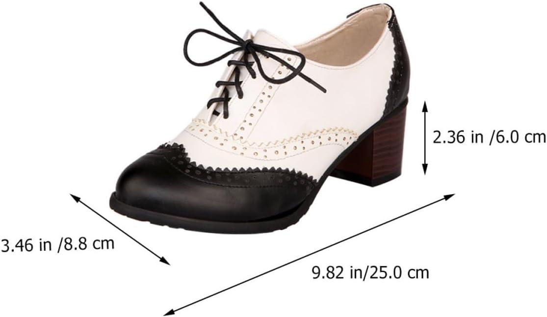 image:imageGLEAVI Chaussures Talons pais pour Femmes Escarpins Lacets Noirs Taille 40 Style Brogue Bouche Profonde Confort Solide Port Quotidien lgant