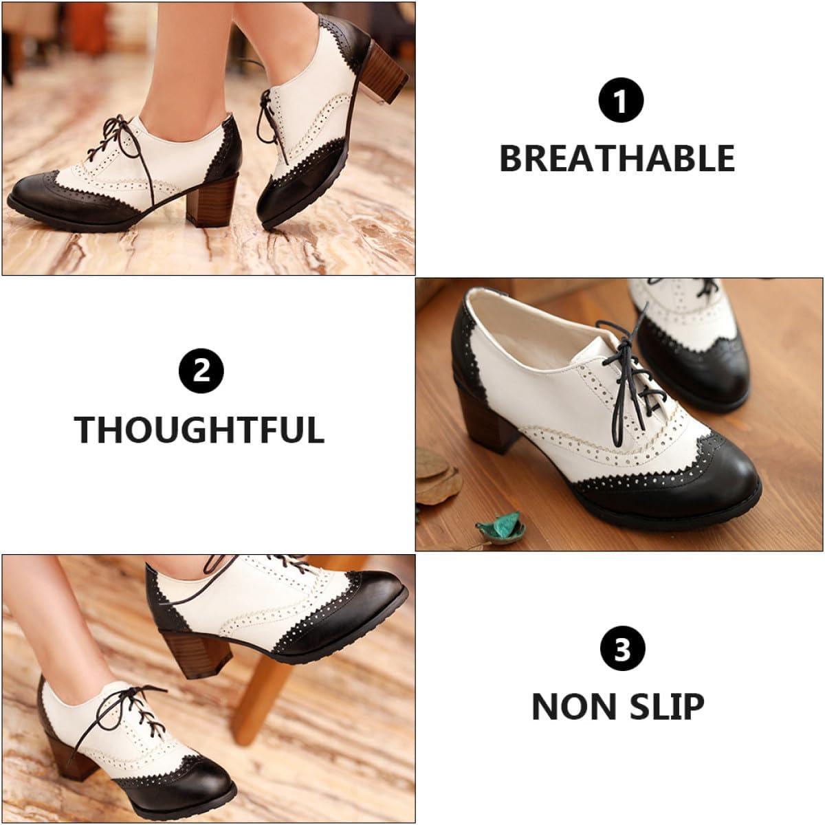 image:imageGLEAVI Chaussures Talons pais pour Femmes Escarpins Lacets Noirs Taille 40 Style Brogue Bouche Profonde Confort Solide Port Quotidien lgant