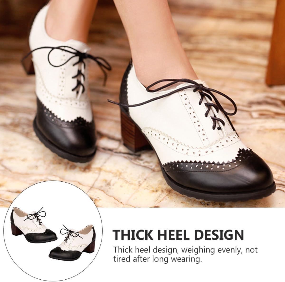 image:imageGLEAVI Chaussures Talons pais pour Femmes Escarpins Lacets Noirs Taille 40 Style Brogue Bouche Profonde Confort Solide Port Quotidien lgant