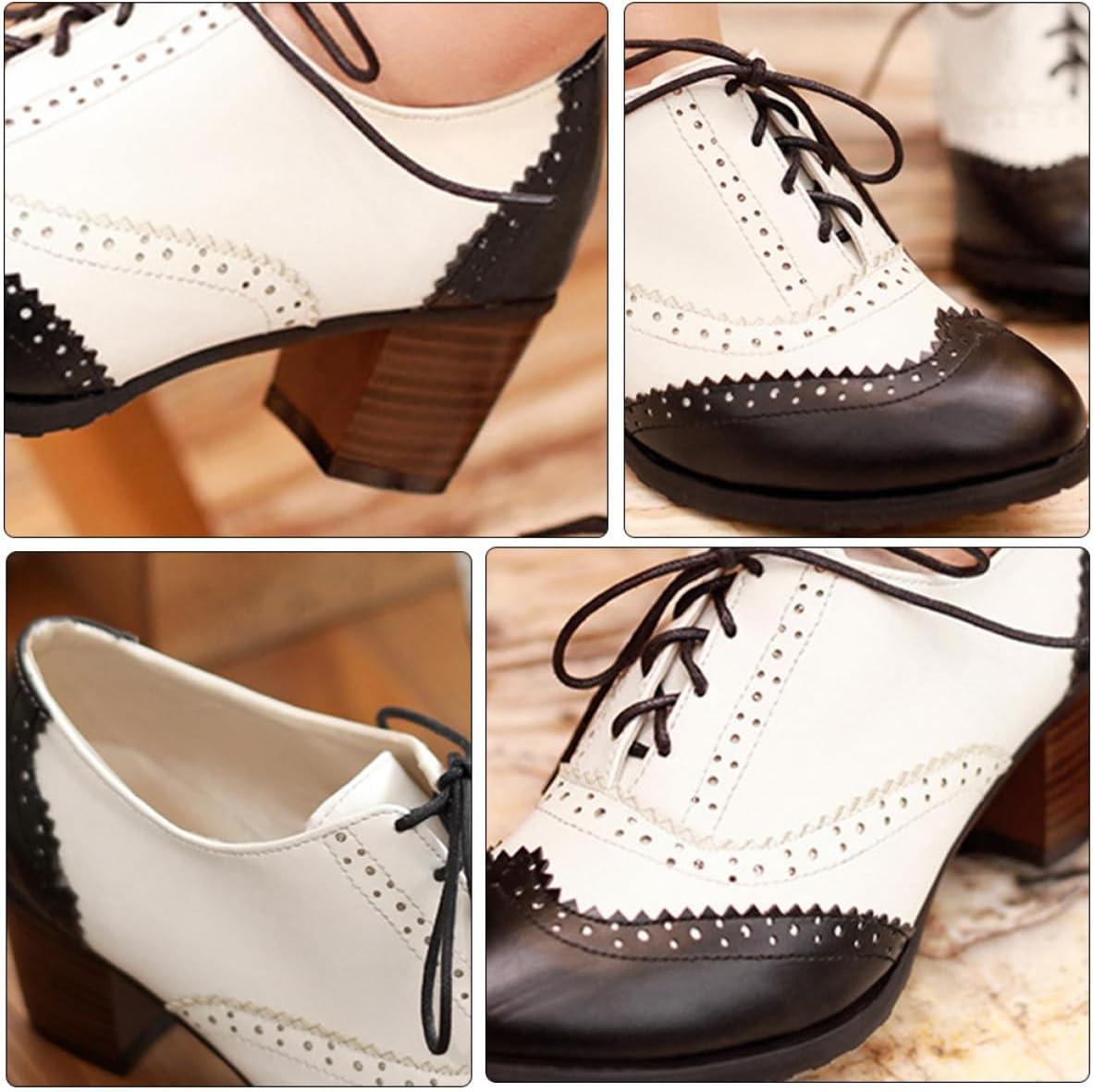 image:imageGLEAVI Chaussures Talons pais pour Femmes Escarpins Lacets Noirs Taille 40 Style Brogue Bouche Profonde Confort Solide Port Quotidien lgant