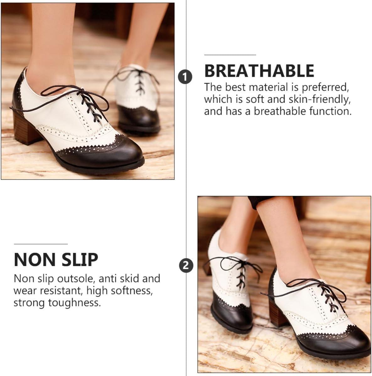 image:imageGLEAVI Chaussures Talons pais pour Femmes Escarpins Lacets Noirs Taille 40 Style Brogue Bouche Profonde Confort Solide Port Quotidien lgant