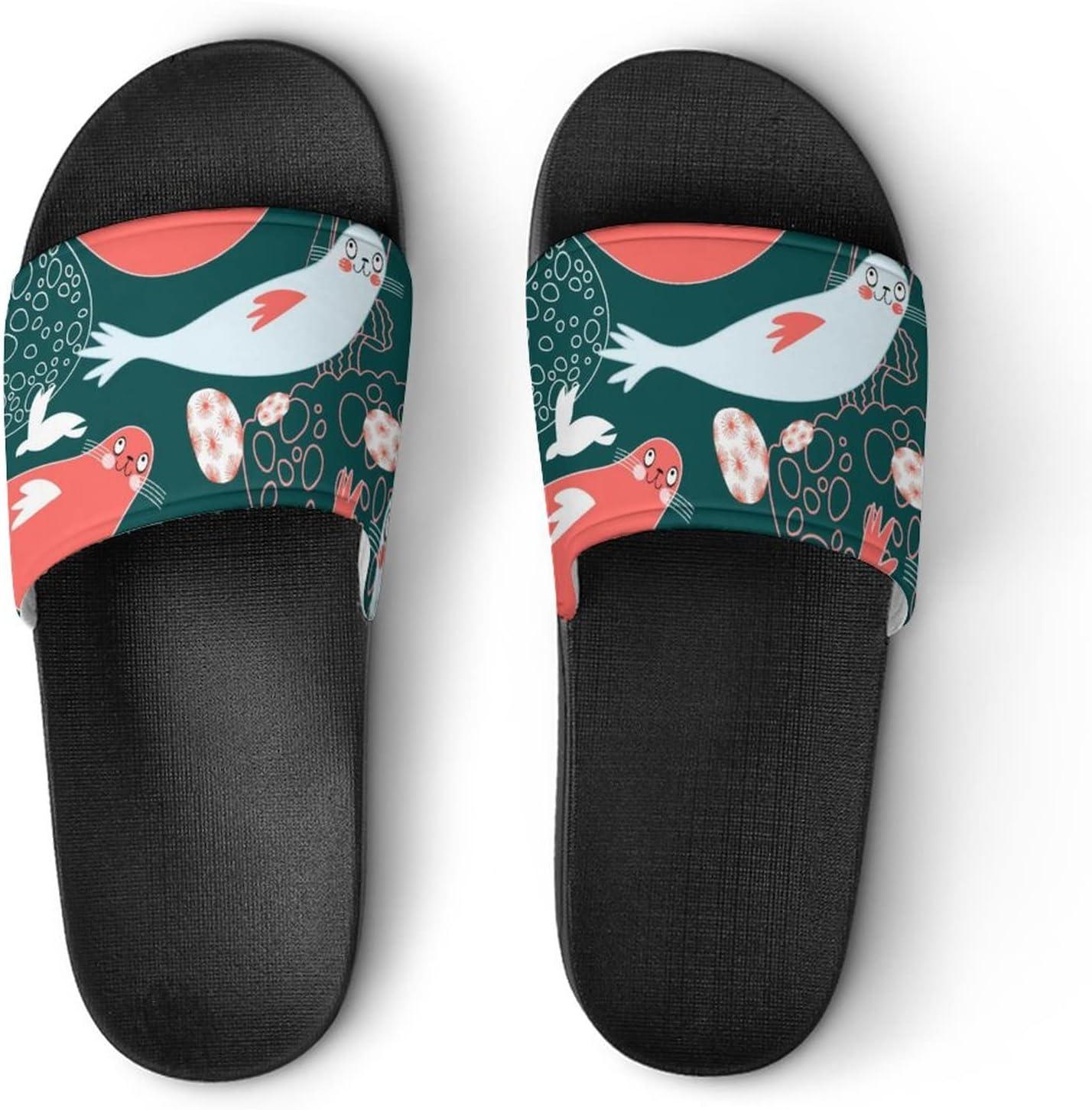 image:imageLurnise Pantoufles Pour Femmes Motif Phoques Et Mduses Shower Sandals Bathroom Slippers Home Slides For Woman