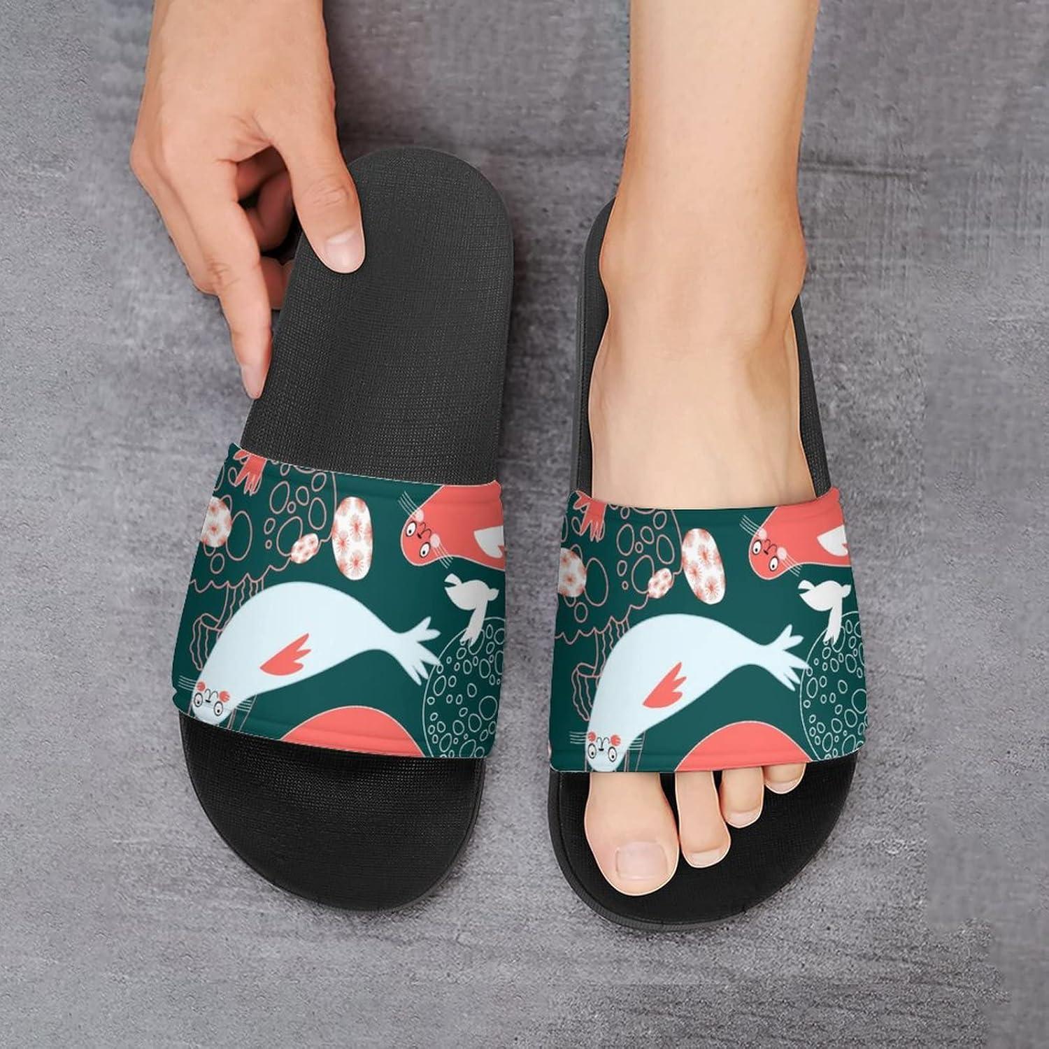image:imageLurnise Pantoufles Pour Femmes Motif Phoques Et Mduses Shower Sandals Bathroom Slippers Home Slides For Woman