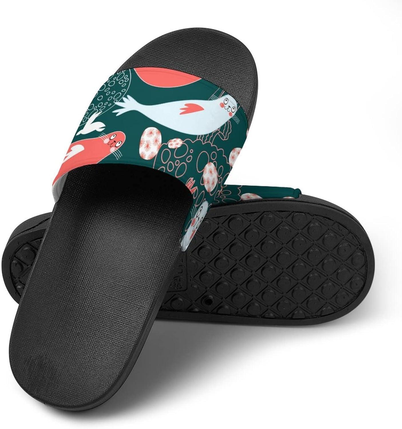 image:imageLurnise Pantoufles Pour Femmes Motif Phoques Et Mduses Shower Sandals Bathroom Slippers Home Slides For Woman