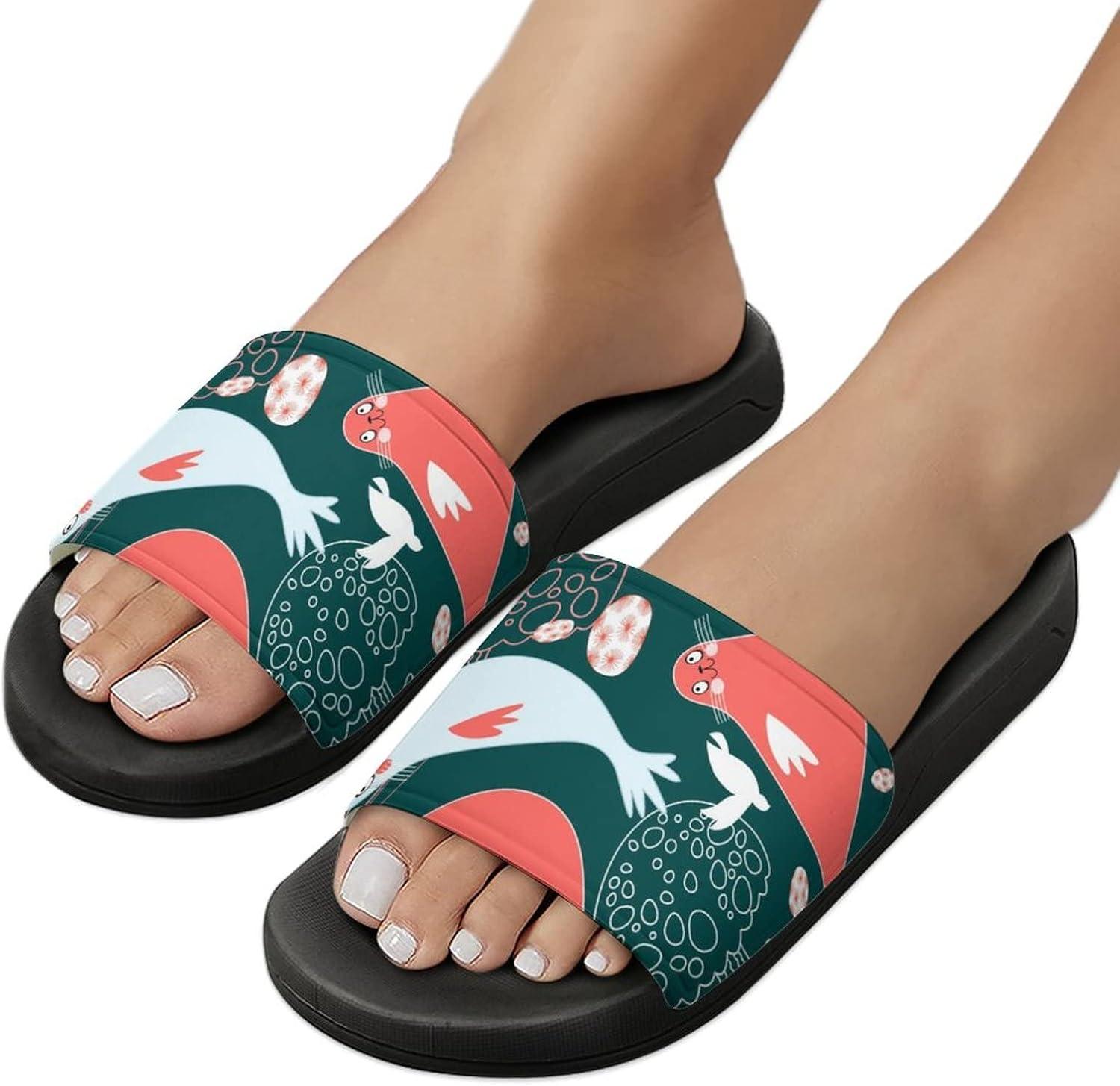 image:imageLurnise Pantoufles Pour Femmes Motif Phoques Et Mduses Shower Sandals Bathroom Slippers Home Slides For Woman