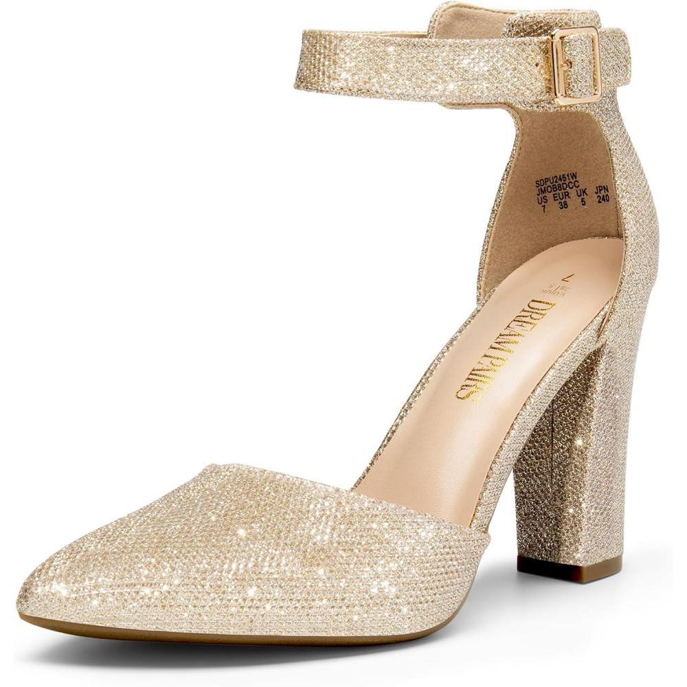 image:imageDREAM PAIRS Escarpins talons hauts pour femme Bout pointu Sangle de cheville Pour fte de mariageDor Rouge