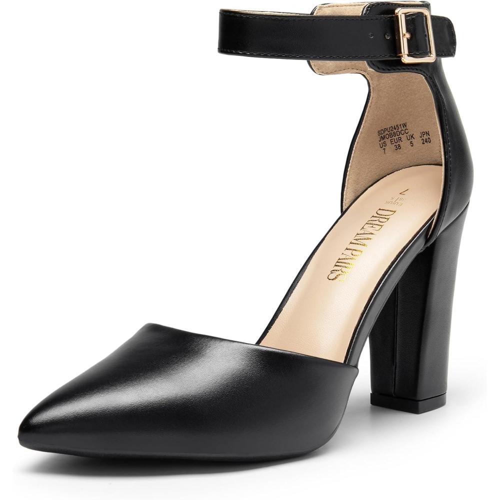image:imageDREAM PAIRS Escarpins talons hauts pour femme Bout pointu Sangle de cheville Pour fte de mariagePu Noir