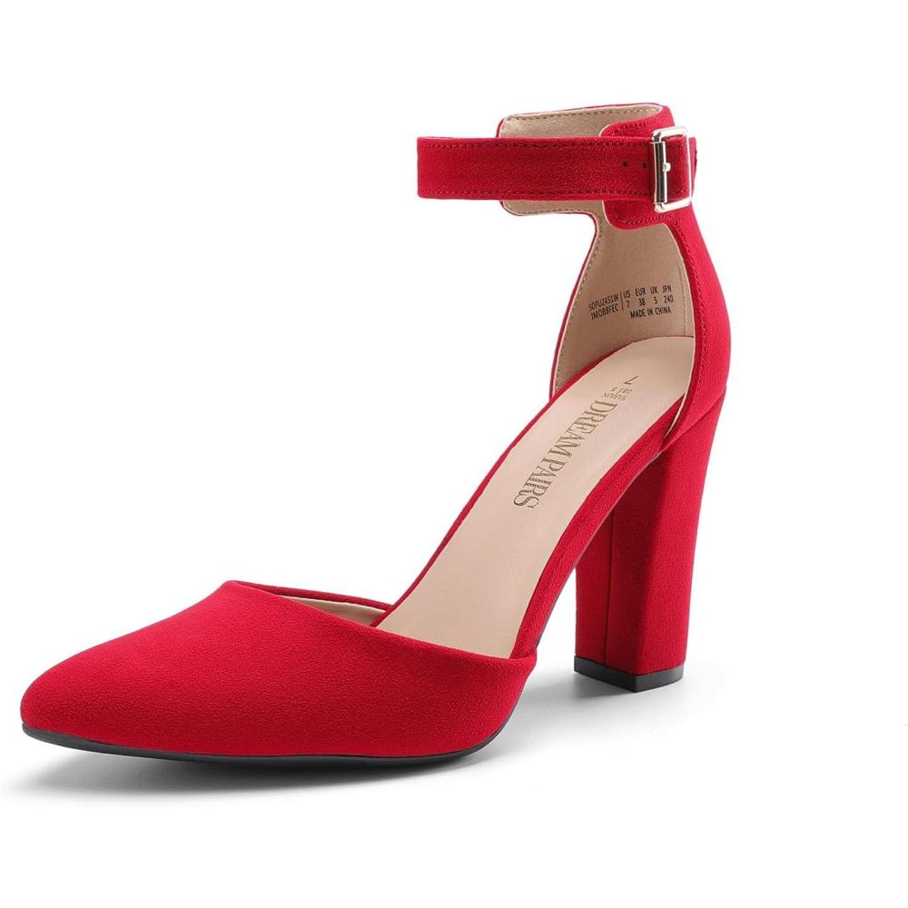 image:imageDREAM PAIRS Escarpins talons hauts pour femme Bout pointu Sangle de cheville Pour fte de mariageRouge