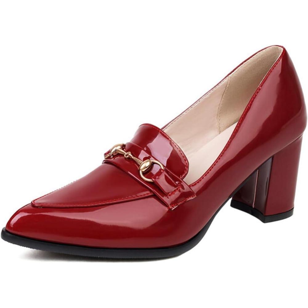 image:imageEscarpins Talon pais pour Femme Bout Pointu Cuir Verni Chaussures Enfiler avec dtail dor pour Bureau Affaires et Occasions Formelles Semelle en CaoutchoucRed