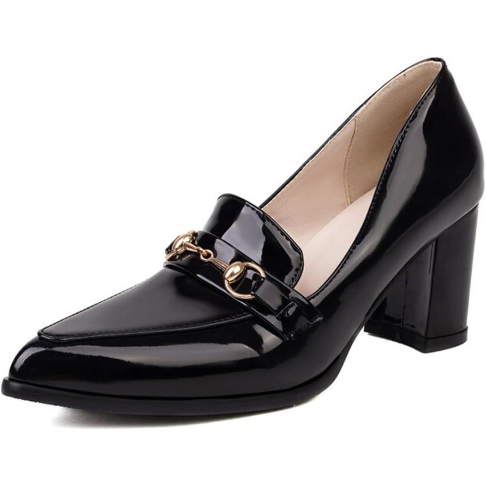 image:imageEscarpins Talon pais pour Femme Bout Pointu Cuir Verni Chaussures Enfiler avec dtail dor pour Bureau Affaires et Occasions Formelles Semelle en CaoutchoucNoir