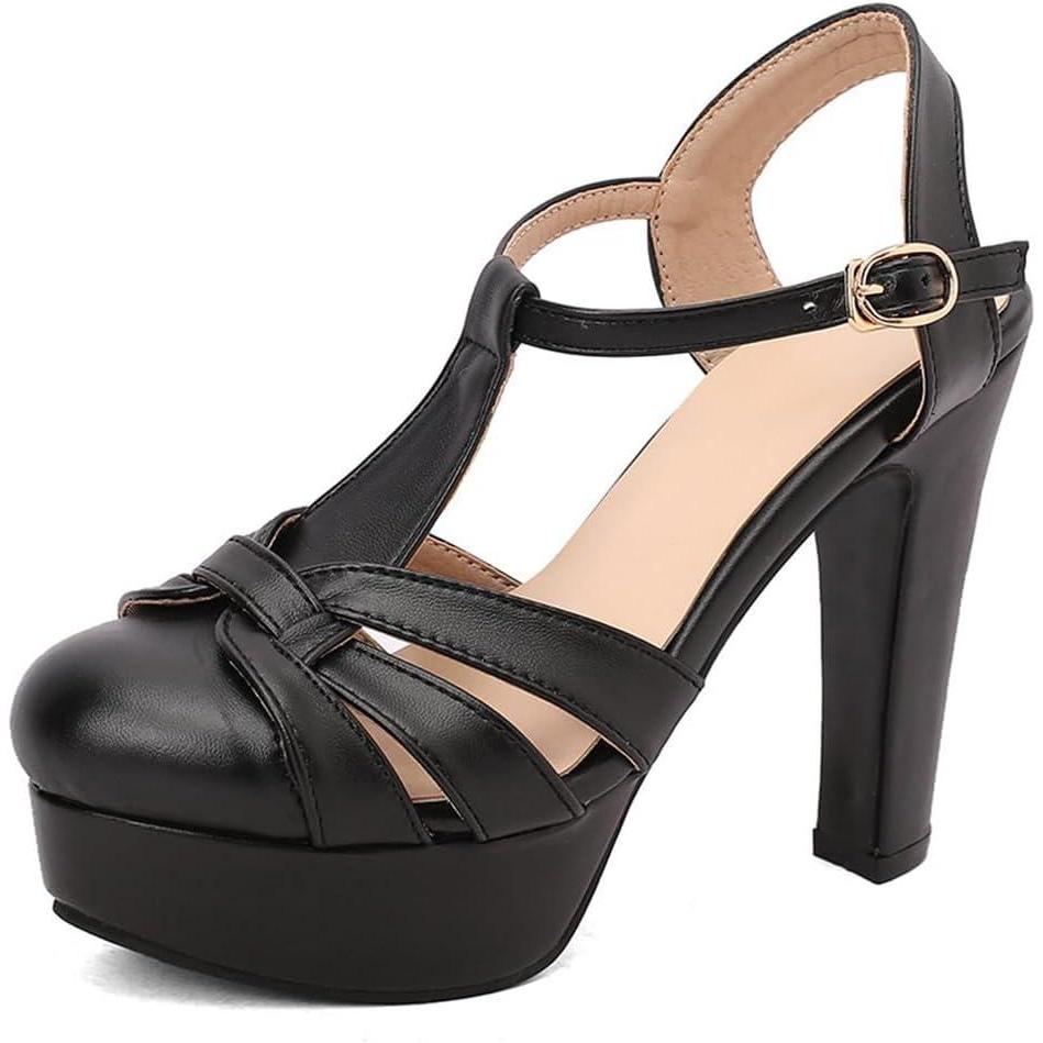 image:imageEscarpins Talons pais pour Femmes avec Plateforme de 12CM Bride T Bout Rond et FermetureNoir