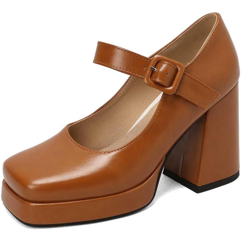 image:imageEscarpins talons hauts lgants pour femme de style rtro Mary Jane Talon pais Bout carr Chaussures lgantes pour des occasions lgantesMarron
