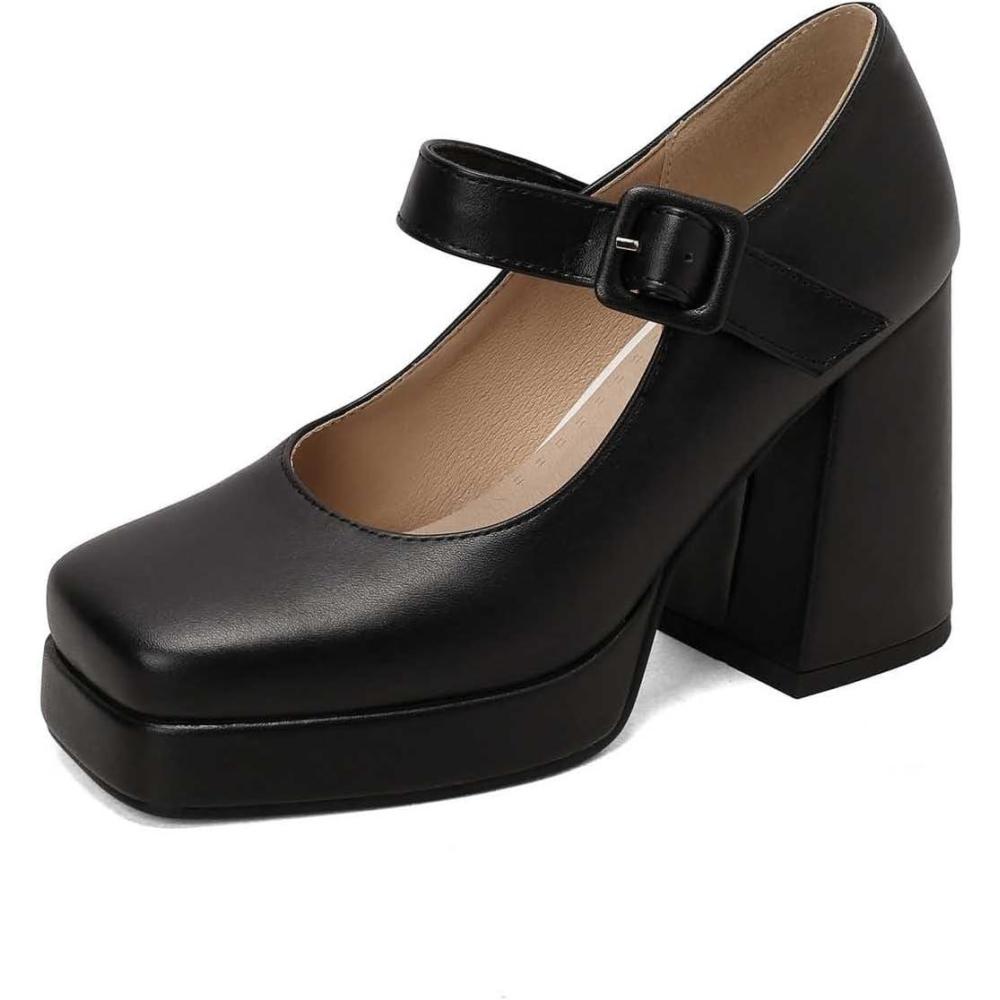 image:imageEscarpins talons hauts lgants pour femme de style rtro Mary Jane Talon pais Bout carr Chaussures lgantes pour des occasions lgantesNoir