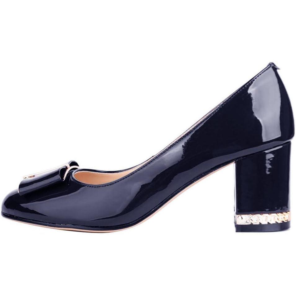 image:imageEscarpins en cuir vritable pour femme avec talon pais C Navy Pat F 395 EU