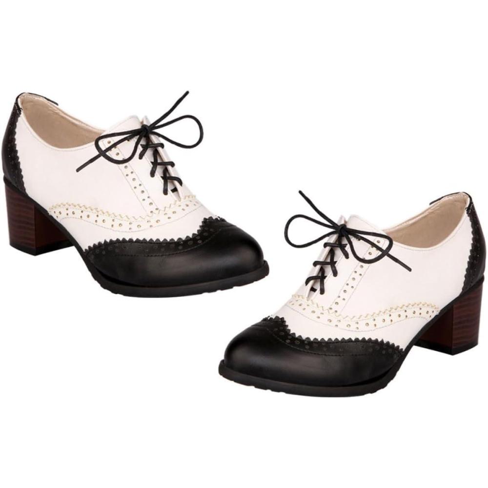 image:imageGLEAVI Chaussures Talons pais pour Femmes Escarpins Lacets Noirs Taille 40 Style Brogue Bouche Profonde Confort Solide Port Quotidien lgant