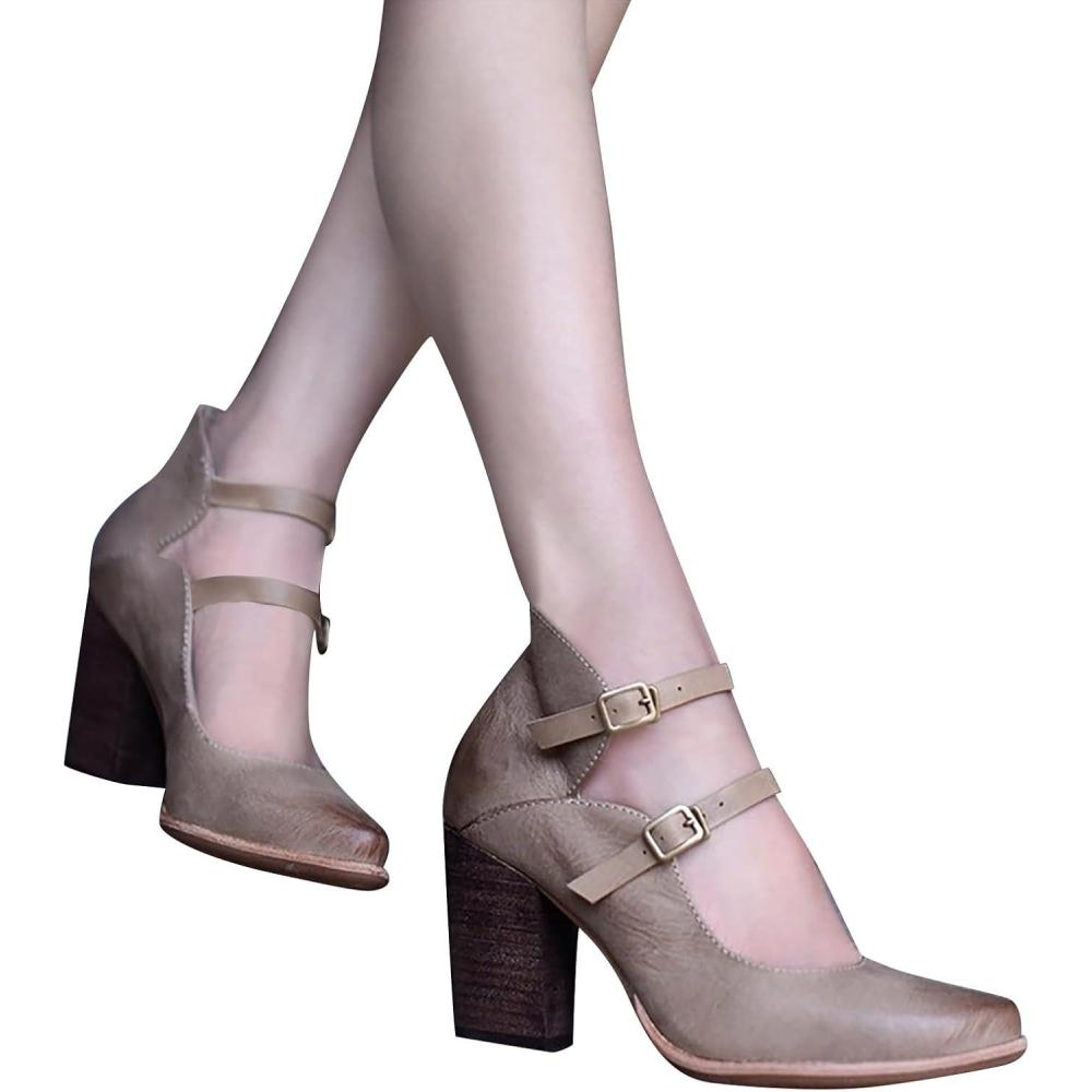 image:imageGenerisch Mary Jane Chaussures talons hauts pour femme Chaussures talons hauts Chaussures de fte Chaussures de mariage avec talon bloc Chaussures pour femme lgantes et confortables BallerinesGris