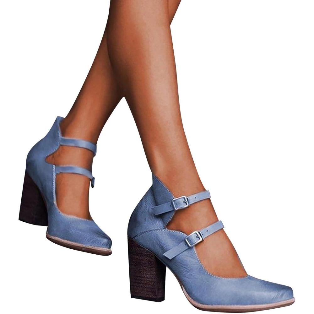 image:imageGenerisch Mary Jane Chaussures  talons hauts pour femme Chaussures  talons hauts Chaussures de fte Chaussures de mariage avec talon bloc Chaussures pour femme lgantes et confortables BallerinesBleu