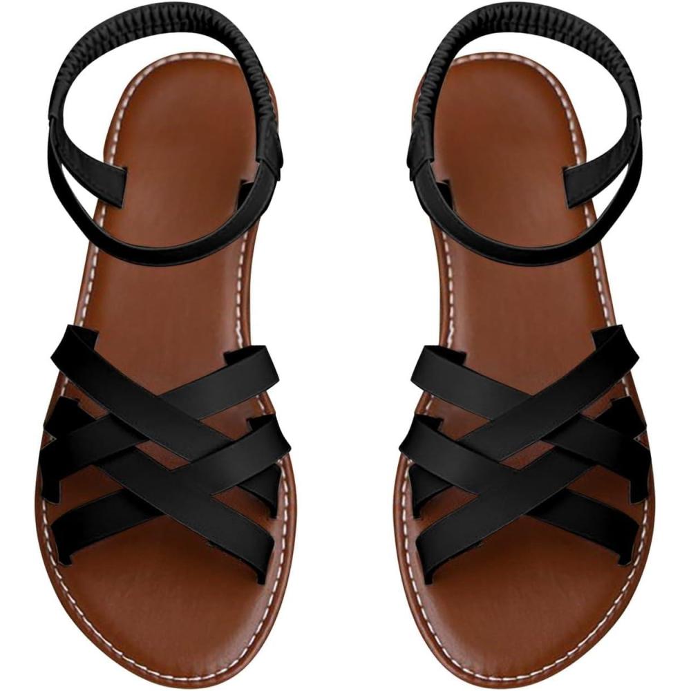 image:imageGnrique Sandales Tropeziennes Femme Or Chausson Femme Chaussures plates dt pour femmes sandales dition corenne chaussures romaines chaussures de plage Slide SandalLe Noir