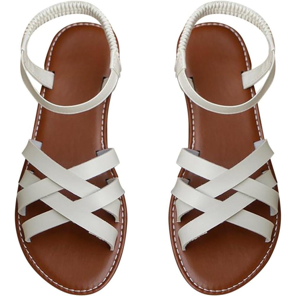 image:imageGnrique Sandales Tropeziennes Femme Or Chausson Femme Chaussures plates dt pour femmes sandales dition corenne chaussures romaines chaussures de plage Slide SandalBlanc