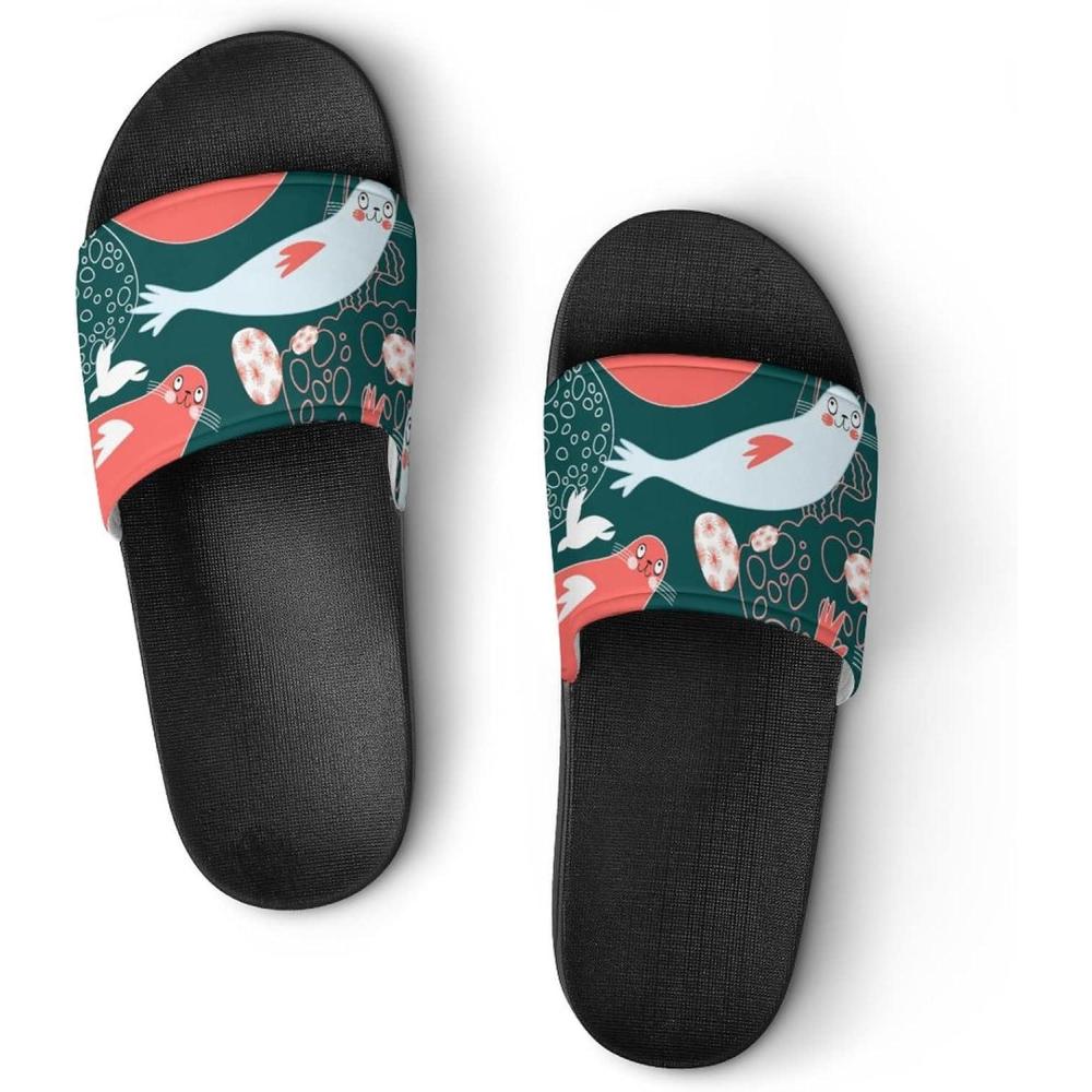 image:imageLurnise Pantoufles Pour Femmes Motif Phoques Et Mduses Shower Sandals Bathroom Slippers Home Slides For Woman