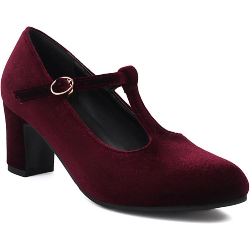 image:imageMary Jane pour Femmes pour Le Travail Chaussures Habilles Talons Bas pour Femmes Talons pais De 25 Pouces Escarpins Ronds Ferms Bride De Cheville en Forme De TRed