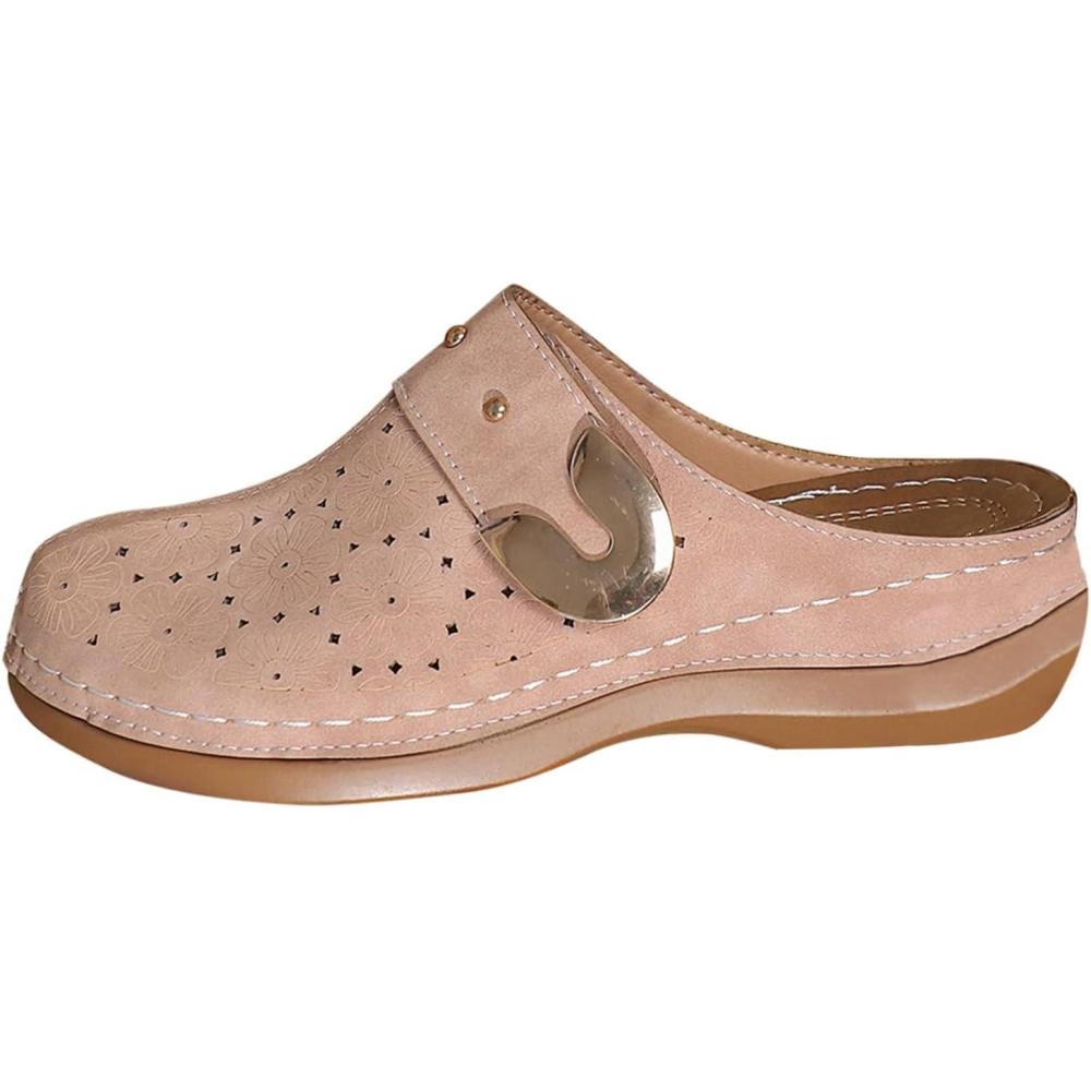image:imageMules pour femme Sabots bout ferm Mules compenses basses Soutien de la vote plantaire Pantoufles orthopdiques creuses Chaussures de marche confortables Coupe large LgresRouge