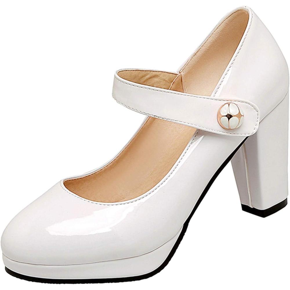 image:imageOnewus Escarpins Mary Jane dcontracts pour femme avec bout arrondi et talon paisBlanc