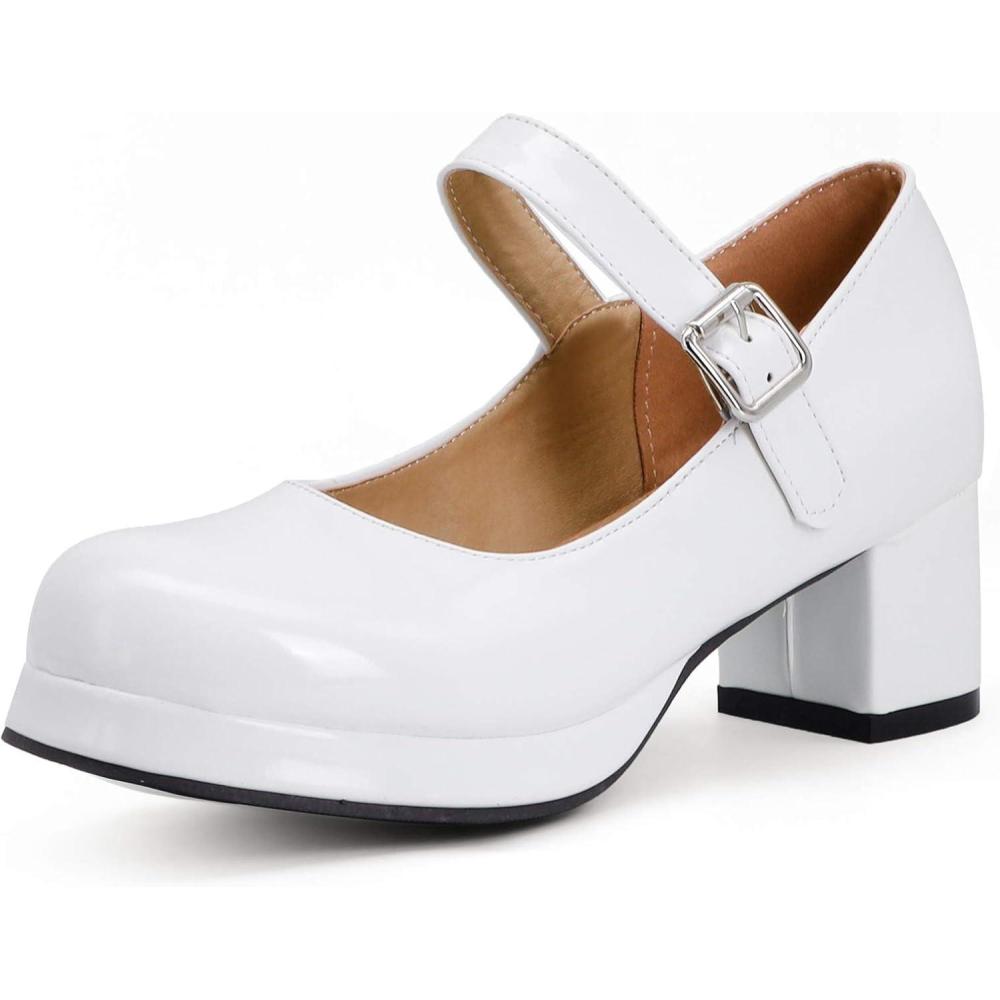image:imageOnewus Escarpins Mary Jane dcontracts pour femme avec bout arrondi et talon paisBlanc1