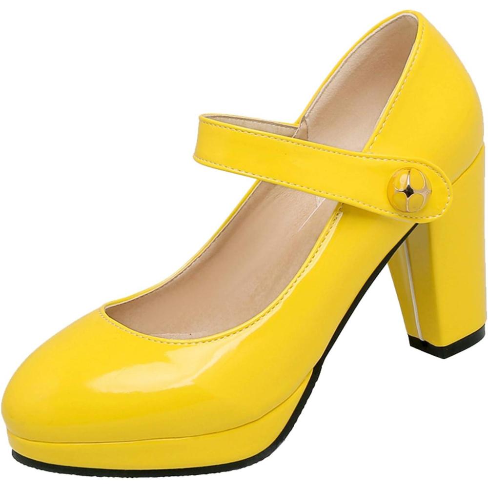image:imageOnewus Escarpins Mary Jane dcontracts pour femme avec bout arrondi et talon paisJaune