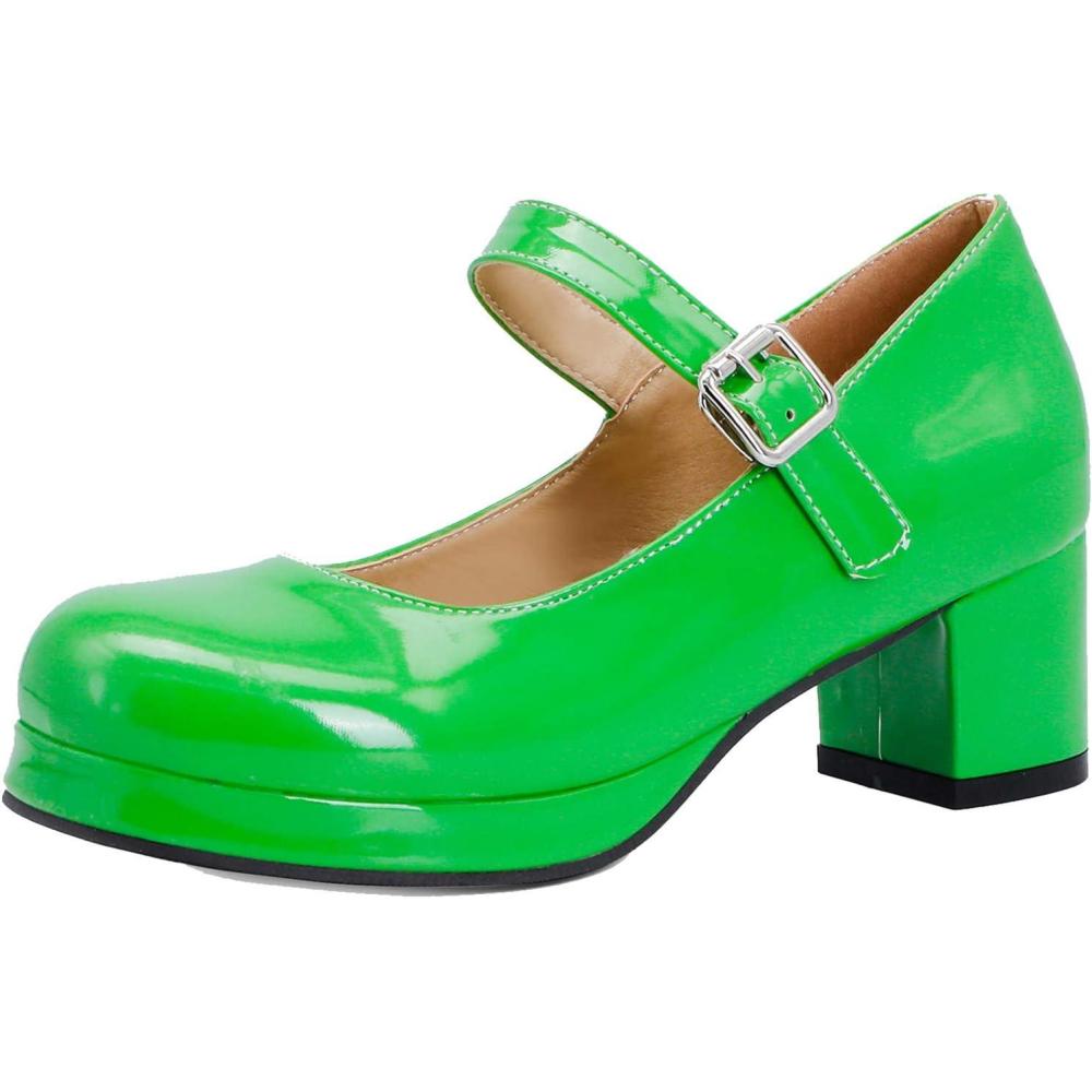 image:imageOnewus Escarpins Mary Jane dcontracts pour femme avec bout arrondi et talon paisVert