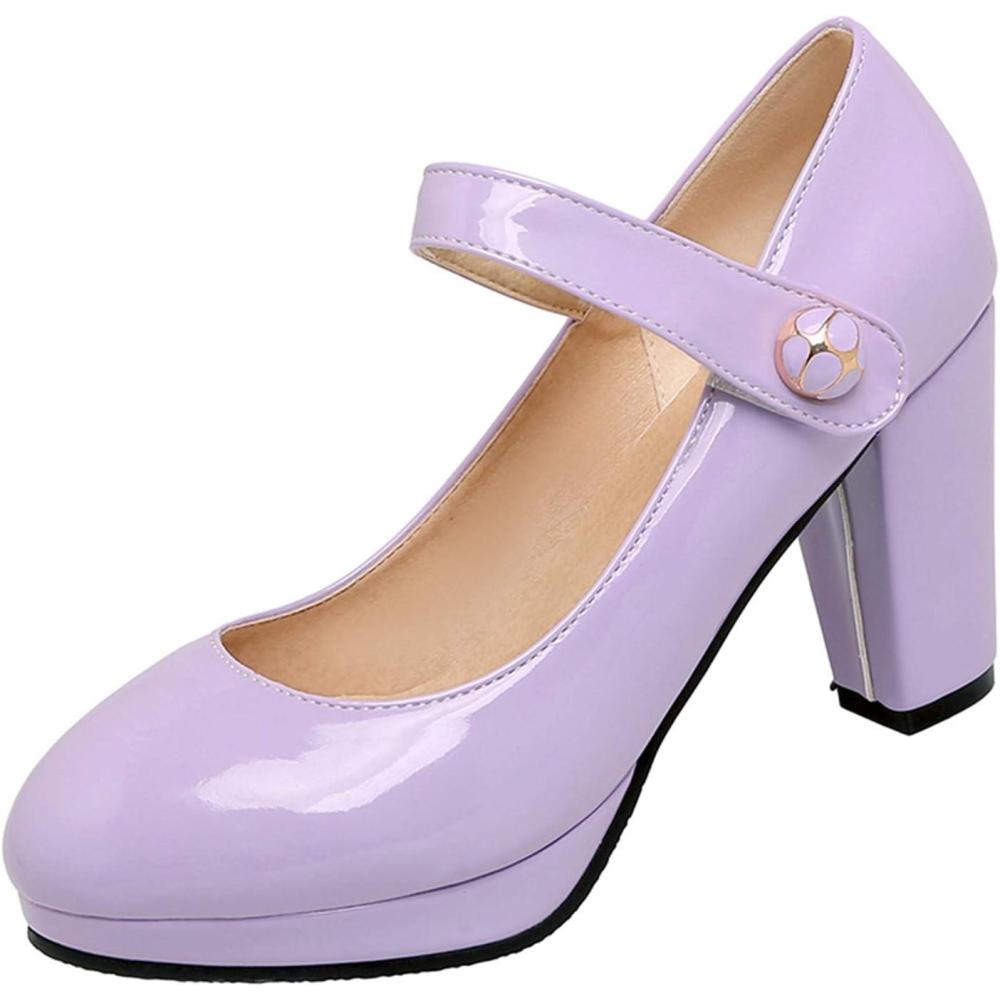 image:imageOnewus Escarpins Mary Jane dcontracts pour femme avec bout arrondi et talon paisViolet
