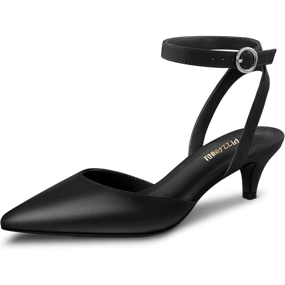 image:imagePIZZ ANNU Escarpins Femme Petit Talon Kitten Heel Sandales t de Bout Pointu Confortable lgant Chaussures Bride Cheville EU 3642Noir