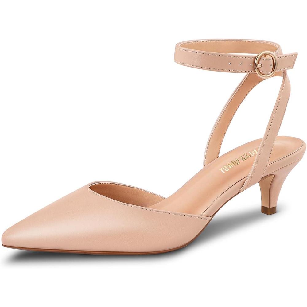 image:imagePIZZ ANNU Escarpins Femme Petit Talon Kitten Heel Sandales t de Bout Pointu Confortable lgant Chaussures Bride Cheville EU 3642Nude