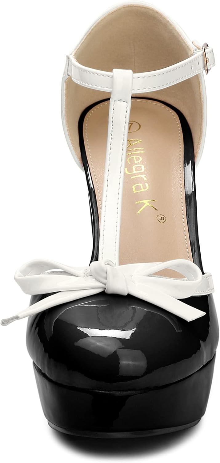 image:imageAllegra K Escarpins Talons pais et Bride en T pour Femmes Noir 41